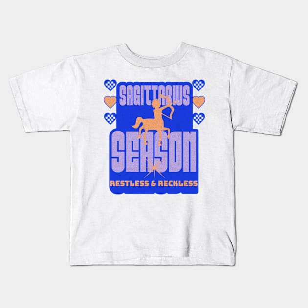 Sagittarius Season Reckless Restless Y2K Aesthetic Zodiac Sign Kids T-Shirt by Lavender Celeste